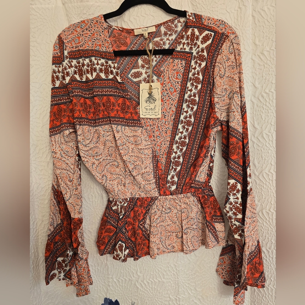 Easel Red and Cream Bohemian Blouse